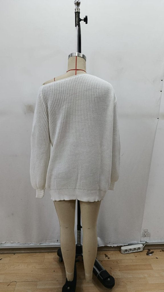 Bluză tricot cu mâneci lungi, gol la un singur umăr, detaliu, 29960