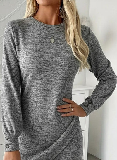 Women's Long Sleeve Crew Neck Asymmetrical Cut Detail Mini Fuzzy Dress, 29904