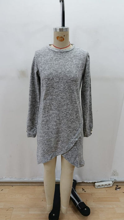 Women's Long Sleeve Crew Neck Asymmetrical Cut Detail Mini Fuzzy Dress, 29904