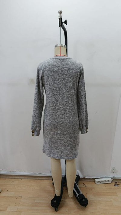 Women's Long Sleeve Crew Neck Asymmetrical Cut Detail Mini Fuzzy Dress, 29904
