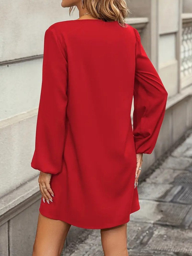 Rochie mini din crep importat, cu mânecă lungă și decolteu rotund, pentru femei, 30376