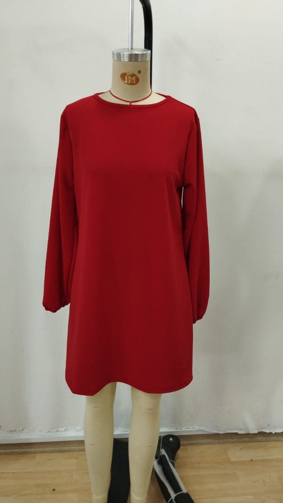 Rochie mini din crep importat, cu mânecă lungă și decolteu rotund, pentru femei, 30376