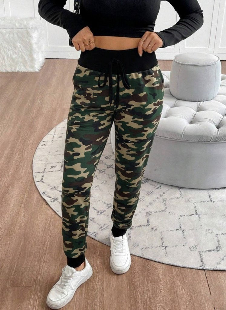 Pantaloni damă cu talie înaltă, model cu șnur, cu două fire, 29932