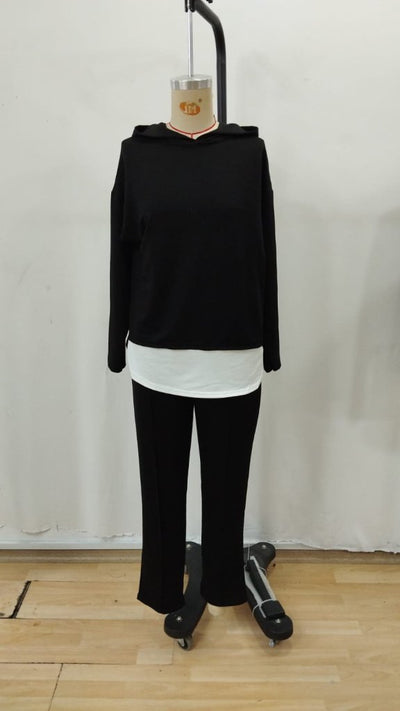 Set de două piese pentru femei, din viscoză, cu mânecă lungă, glugă și șnur, bluză și pantaloni, 30930