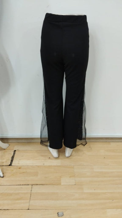 Pantaloni de damă din crep importat, cu talie înaltă și detalii din tul pe laterale, 29964
