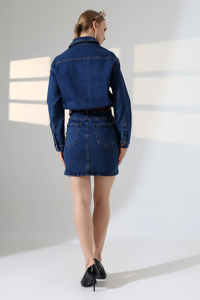 Rochie mini din denim cu nasturi 3027