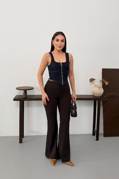 Fermuarlı Denim Büstiyer 411