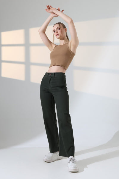 Pantalon Denim Palazzo cu Buzunare Decorative 1710