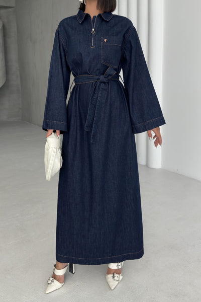 Rochie Denim Lunga cu Curea 3035