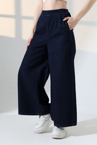 Pantaloni Denim Évazati cu Talie Elastică Spate 7120