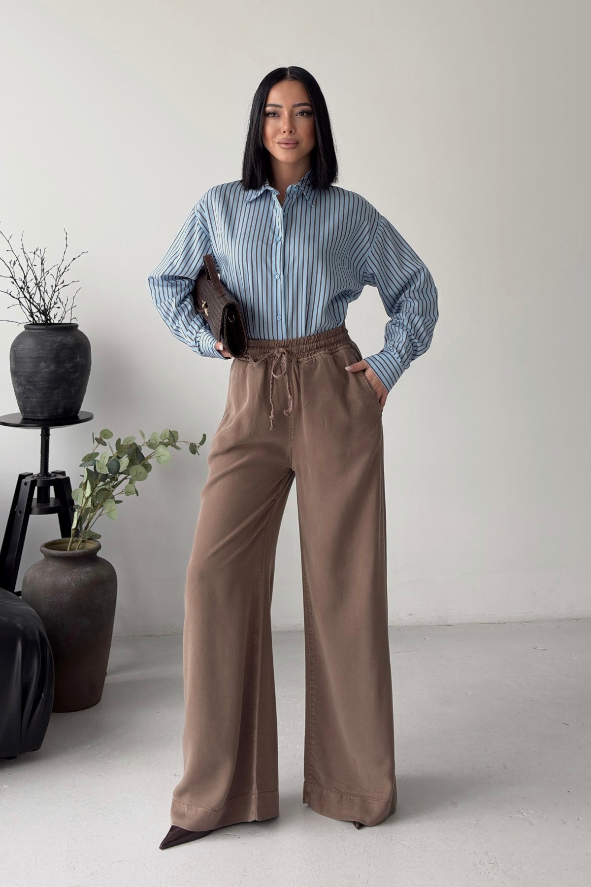 Pantaloni Palazzo cu Talie Elastică 7150