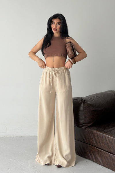 Pantaloni Palazzo cu Talie Elastică 7150