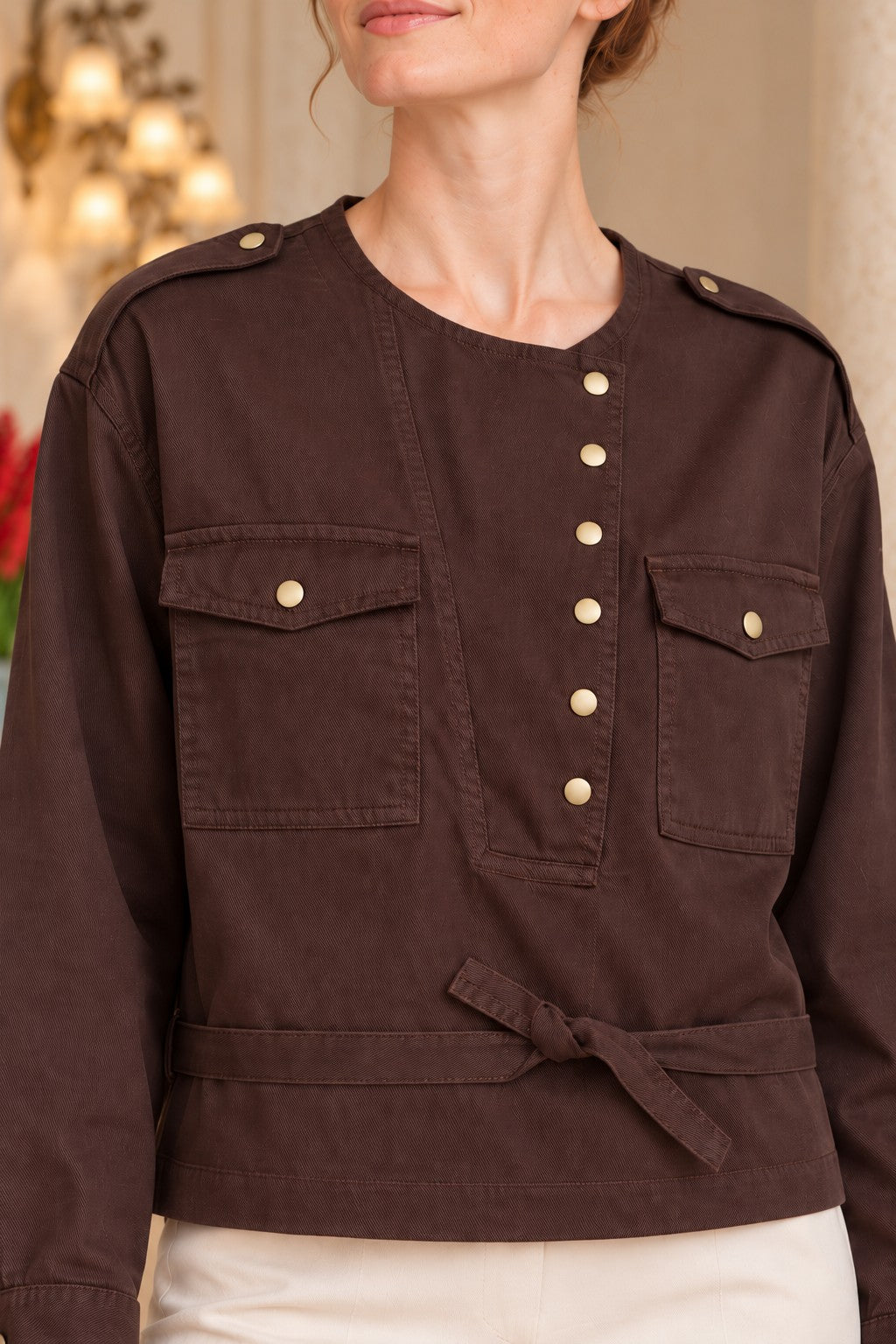 Shirt with Snap Button Collar and Belt 6379