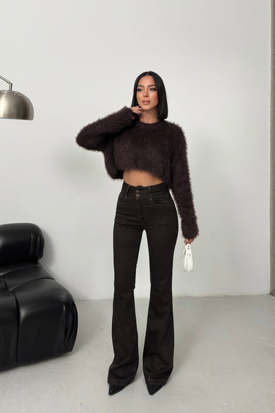 Pantaloni Denim cu Curea Lată și Pense 7151