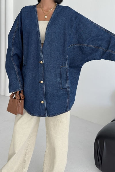 Jachetă Denim Oversized cu Mâneci Liliac 6059