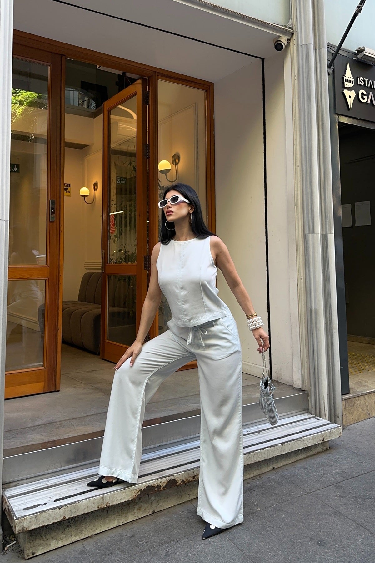 Set de bluză fără mâneci și pantaloni relaxați cu șiret 3214