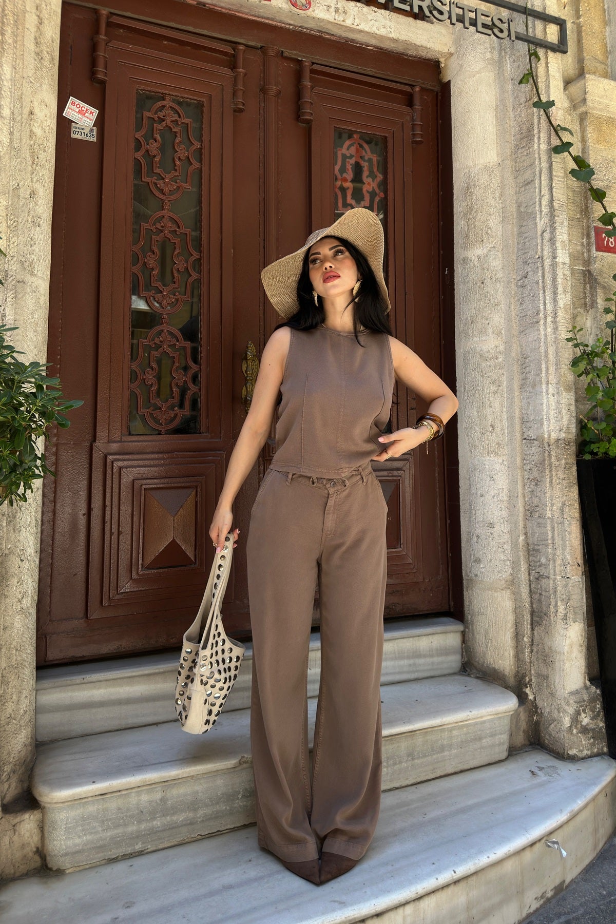 Set Bluz fără Mâneci și Pantaloni Relax cu Șnur 3214