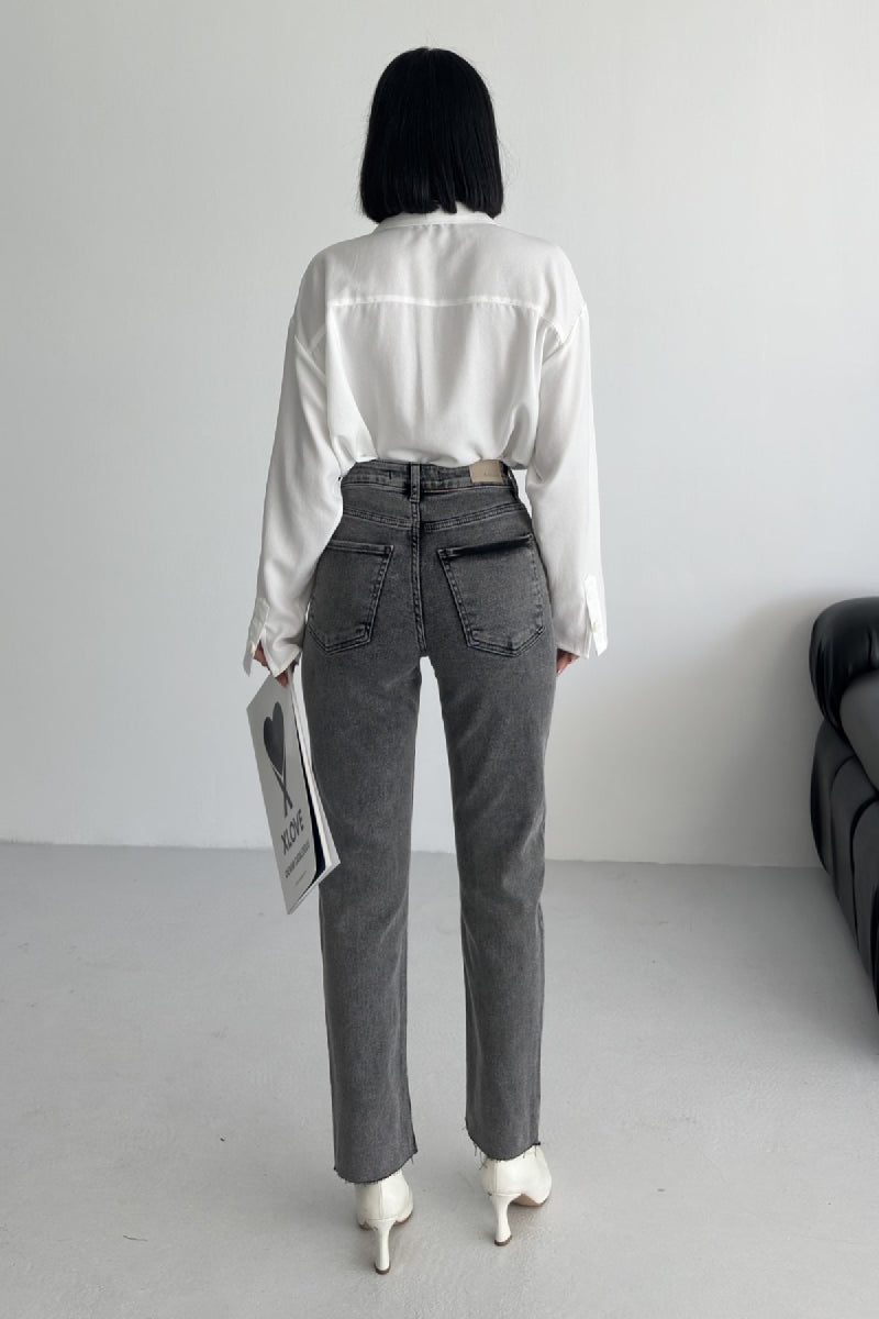 Pantaloni Denim Mom Fit cu Crac fara Cusaturi 764