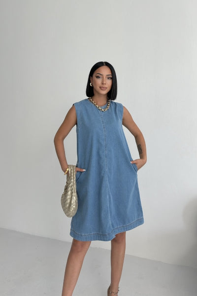Rochie Oversize Fara Maneci cu Buzunare 3043
