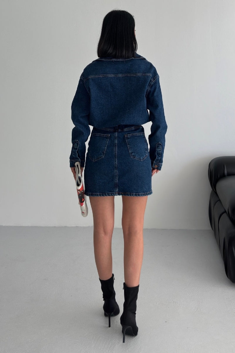 Rochie Denim Mini cu Nasturi 3027