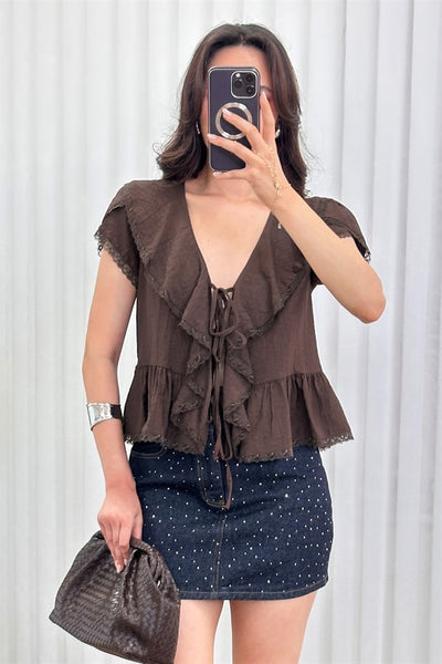 Bluza de Toptan Maro cu Legătură Detaliu Dantelă