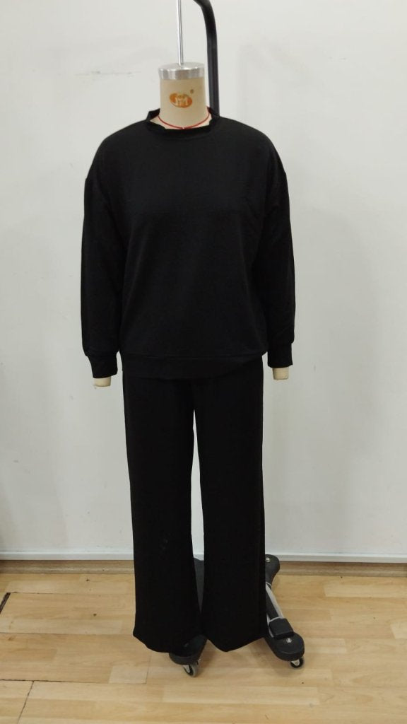 Set de două piese pentru femei, din viscoză, cu guler rotund și mânecă lungă, format din bluză și pantaloni, 32071