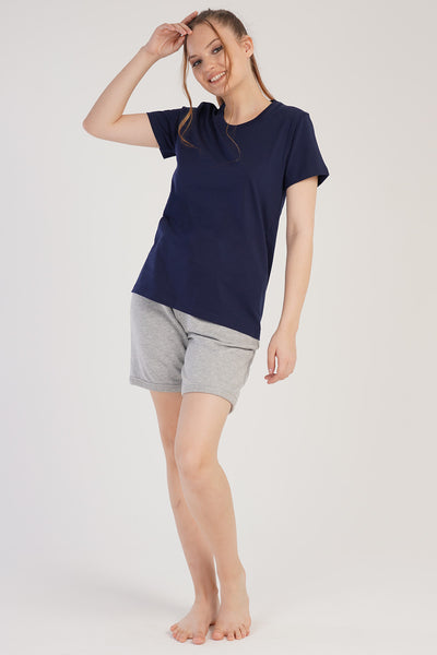 SET FEMEI TRICOU MÂNECĂ SCURTĂ GÂT ROTUND ȘI ȘORT CU BUZUNARE ȘI TIV DUBLU - 19-3920TCX