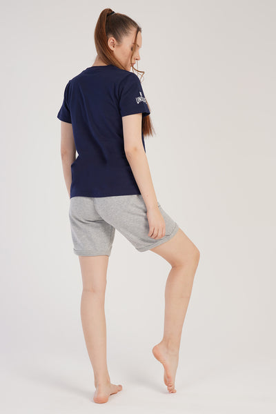 SET FEMEI TRICOU MÂNECĂ SCURTĂ GÂT ROTUND ȘI ȘORT CU BUZUNARE ȘI TIV DUBLU - 19-3920TCX