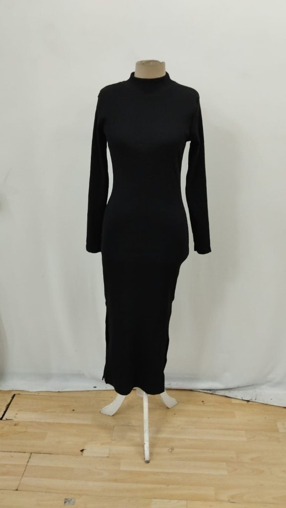 Rochie maxi pentru femei, cu mânecă lungă, guler înalt și crăpături laterale, 32075