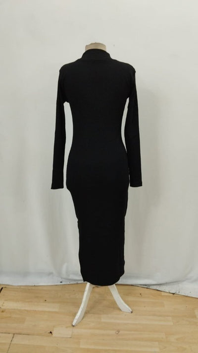Rochie maxi pentru femei, cu mânecă lungă, guler înalt și crăpături laterale, 32075