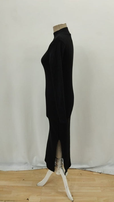 Rochie maxi pentru femei, cu mânecă lungă, guler înalt și crăpături laterale, 32075