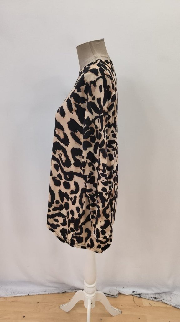 Bluz cu mânecă lungă, guler rotund, imprimeu leopard, din jerseu pentru femei, 31429