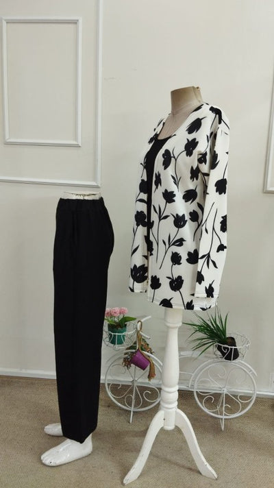 Women's Long-Sleeved Open-Front Modal Jacket, Sleeveless Viscose Two-Thread Blouse, and Pants Three-Piece Set, 38885