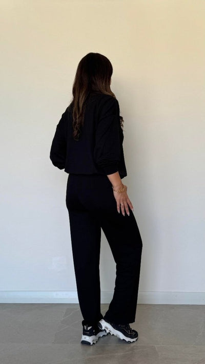 Set bluz cu mânecă lungă, guler la baza gâtului, din viscoză, cu două fire, și pantaloni, pentru femei, 30266