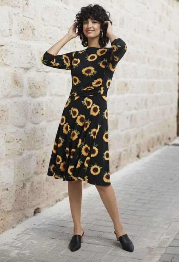 Rochie midi micro cu mânecă scurtă și guler rotund pentru femei, 31181