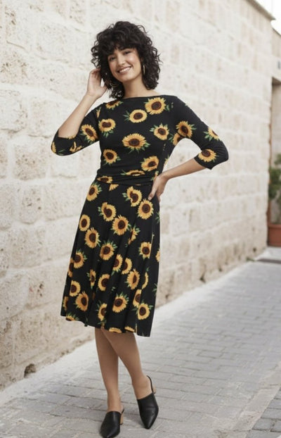 Rochie midi micro cu mânecă scurtă și guler rotund pentru femei, 31181