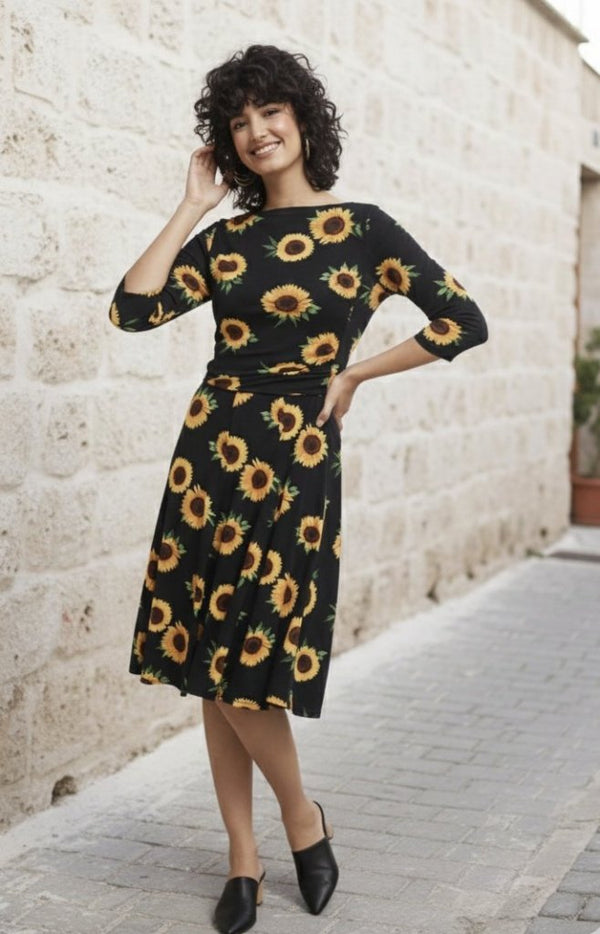 Rochie midi micro cu mânecă scurtă și guler rotund pentru femei, 31181