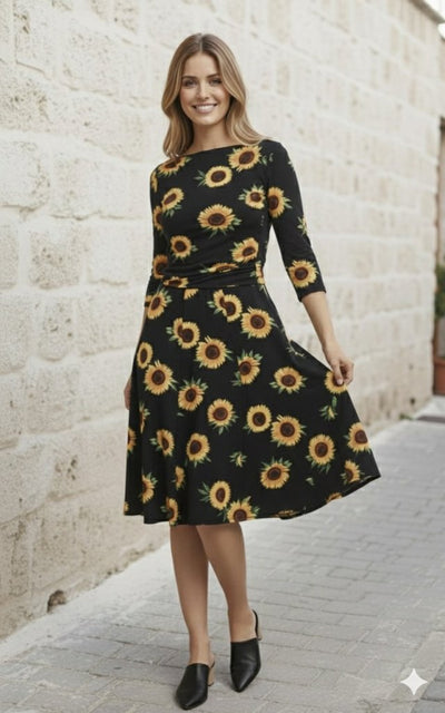 Rochie midi micro cu mânecă scurtă și guler rotund pentru femei, 31181