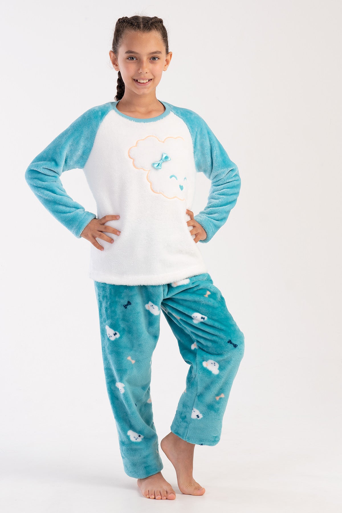 PIJAMALE FETE CU GÂT ROTUND, MÂNECĂ RAGLAN, TAIETURĂ OVALĂ (7-8/13-14) - NOU AQUA