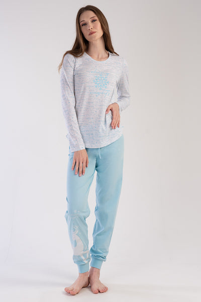 SET DE PIJAMA P.SUPREM CU GÂT ÎN O, MÂNECĂ LUNGĂ, CU MANȘETE OVALE, PENTRU DAMĂ - GRI MELANGE