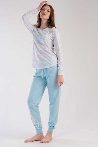 SET DE PIJAMA P.SUPREM CU GÂT ÎN O, MÂNECĂ LUNGĂ, CU MANȘETE OVALE, PENTRU DAMĂ - GRI MELANGE