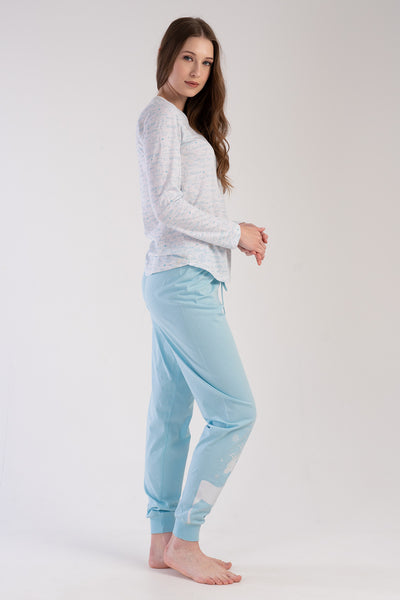 SET DE PIJAMA P.SUPREM CU GÂT ÎN O, MÂNECĂ LUNGĂ, CU MANȘETE OVALE, PENTRU DAMĂ - GRI MELANGE
