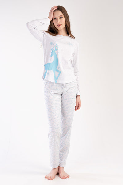 KADIN P.SUPREM O YAKA UZUN KOL ETEGI OVAL PIJAMA TAKIM - GRAY MELANGE