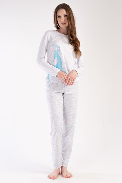 Set pijama oval cu fustă și mânecă lungă P.SUPREM pentru femei - Gri melanj