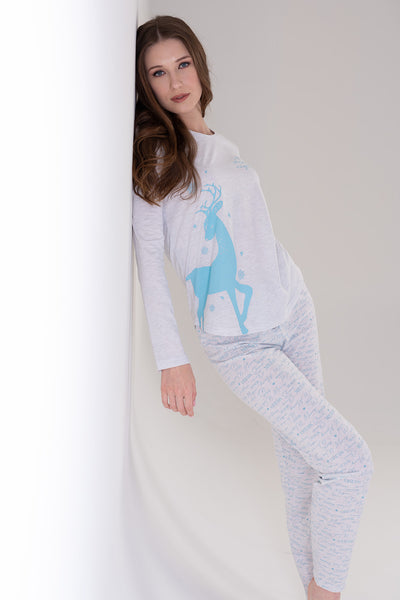 Set pijama oval cu fustă și mânecă lungă P.SUPREM pentru femei - Gri melanj