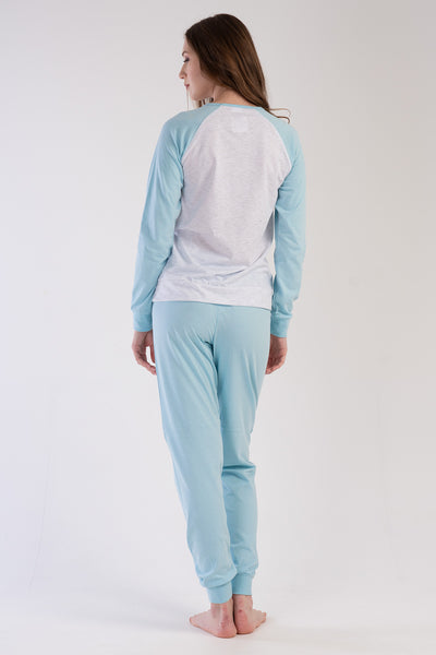 PIJAMA P.SUPREM PENTRU DAMĂ, CU GULER O, MÂNECĂ LUNGĂ, RAGLAN, ȘI MANȘETE - GRI MELANGE