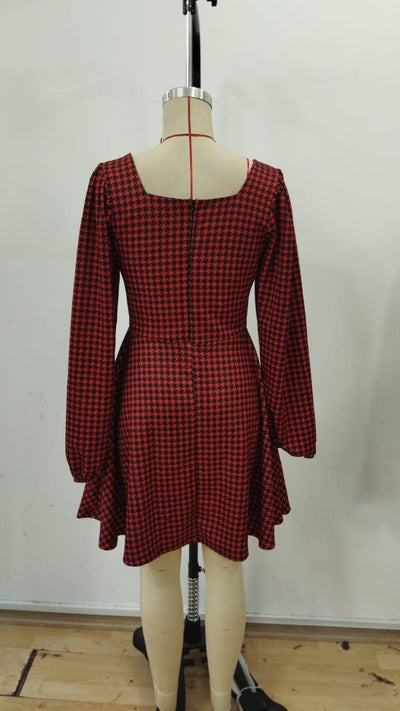 Kadın Uzun Kollu Kare Kalp Yakalı Mini Modal Elbise, 30318