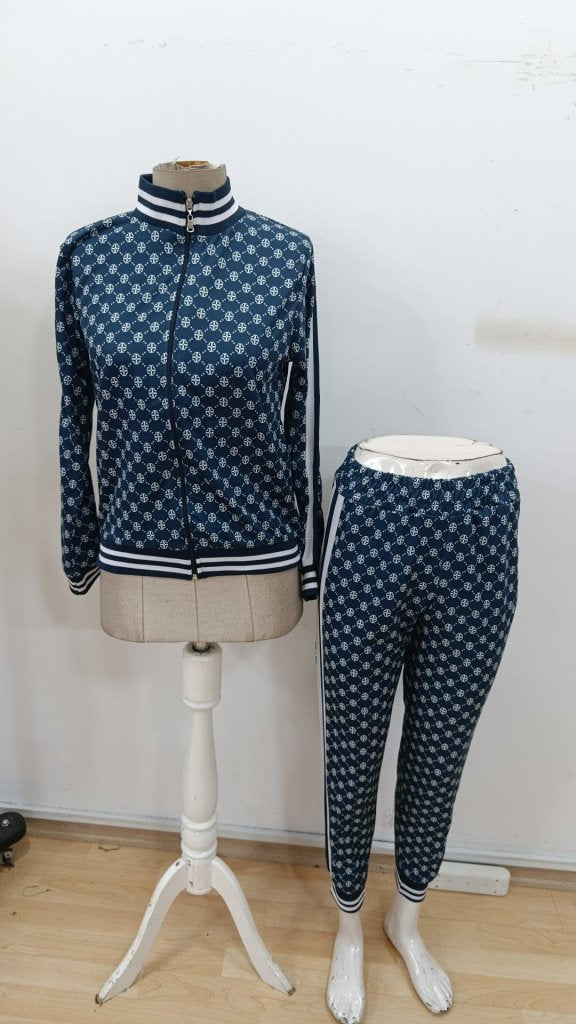 Set de damă, bluză cu mânecă lungă, fermoar frontal, model și pantaloni din două fire, 30919