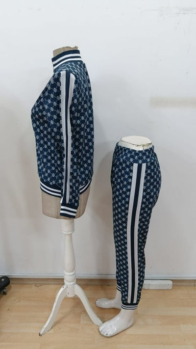 Set de damă, bluză cu mânecă lungă, fermoar frontal, model și pantaloni din două fire, 30919