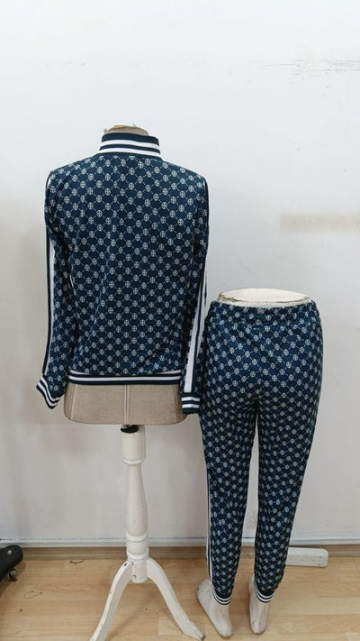 Set de damă, bluză cu mânecă lungă, fermoar frontal, model și pantaloni din două fire, 30919